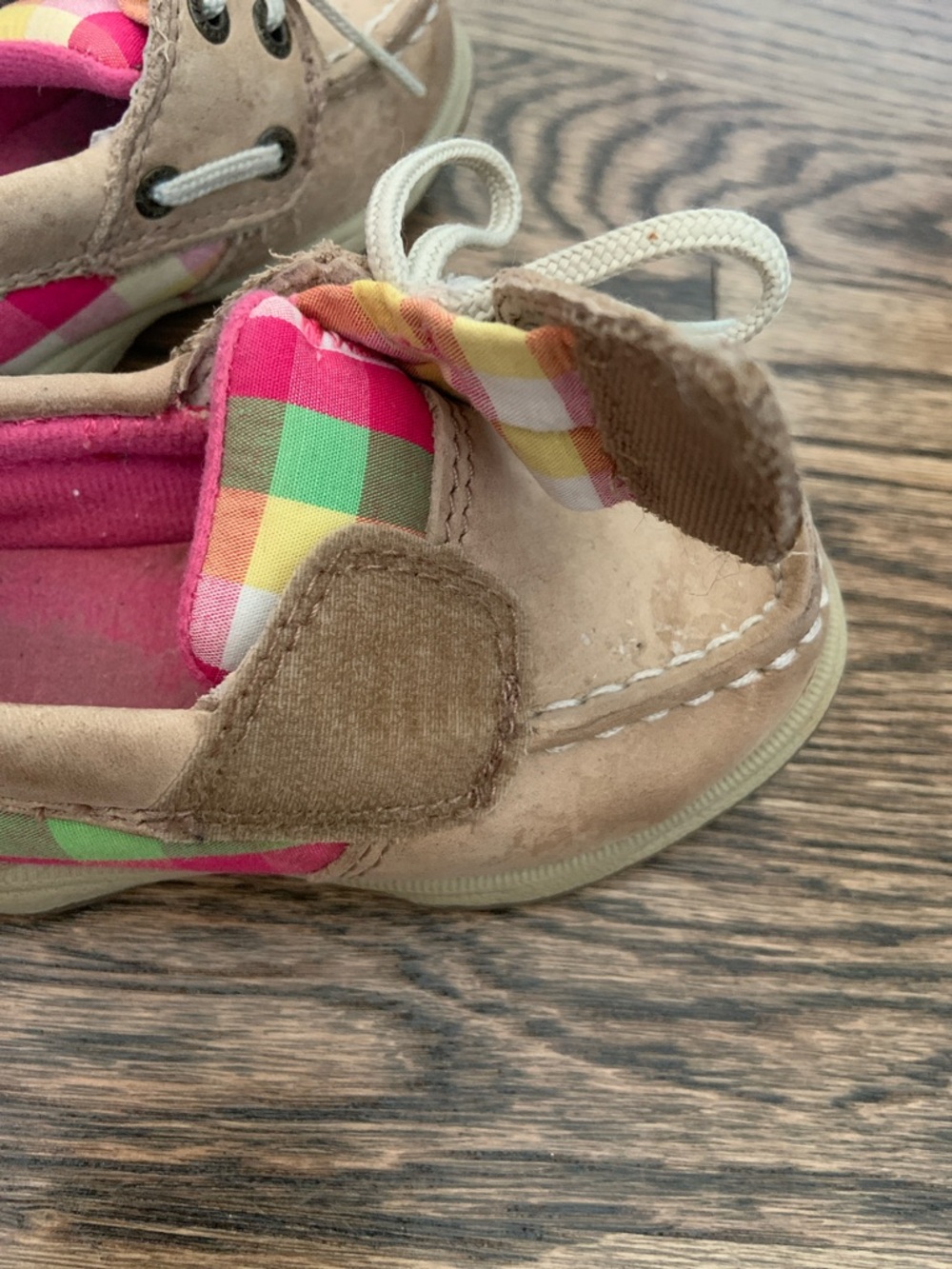 Sperry Baby Girl Toddler Intrepid Pink Plaid Tan Velcro Boat Shoes - Picture 6 of 8